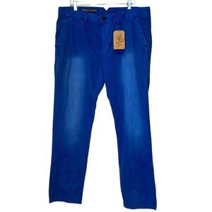 NWT Fusai Royal Blue Relaxed Fit Comfort Waist Stretch Men's Pants Size 38x34